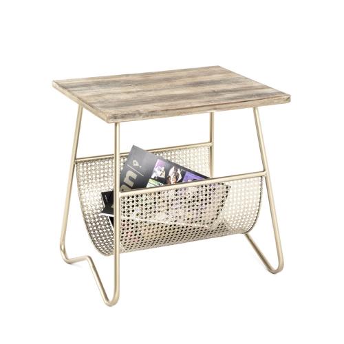 3S. x Home - table d'appoint bois et tube d'acier laqué doré - Nouveautés Meuble Et Déco Design