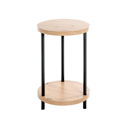 3S. x Home - Table d'appoint ronde avec double plateau décor chène  - Nouveautés Meuble Et Déco Design