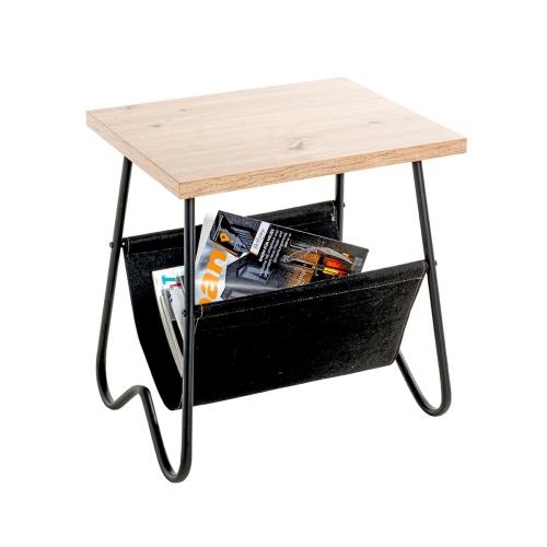 3S. x Home - Table d'appoint plateau décor chène porte journeaux textile - Table d appoint noire
