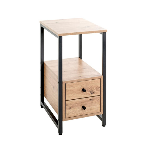 3S. x Home - Table d'appoint avec deux tiroirs métal et bois - Table d appoint noire