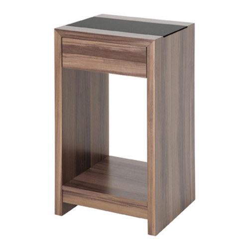 3S. x Home - Table d'appoint finition noyer tiroir integré plateau verre trempé - Table Basse Design