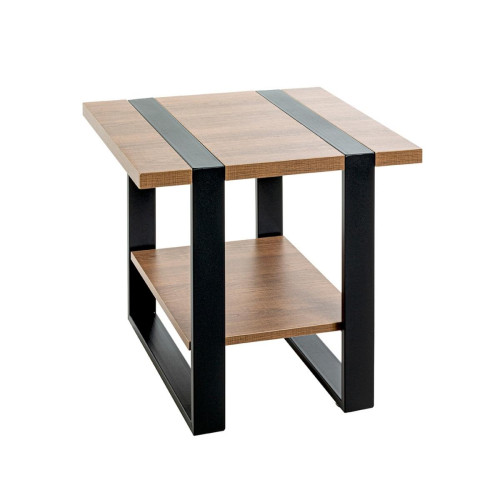 3S. x Home - Table d'appoint double plateau en décor chène - Table d appoint noire
