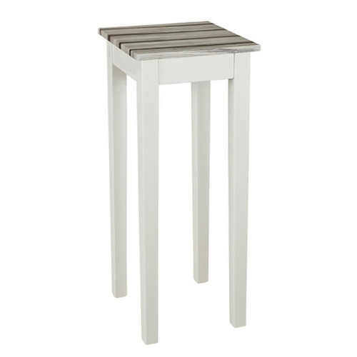 3S. x Home - Table d'appoint blanc plateau en décor pin H76cm - Meuble Et Déco Design