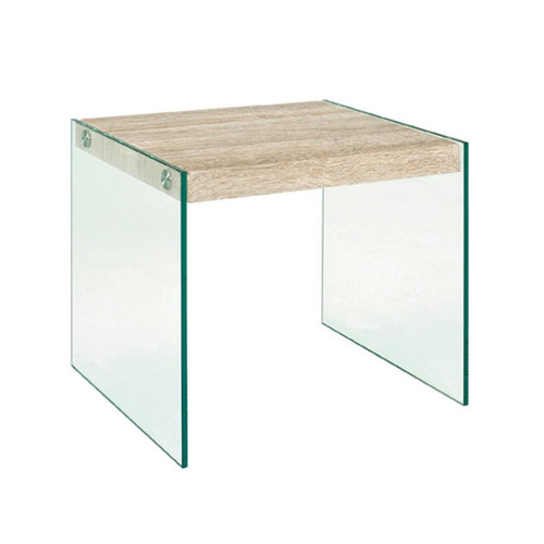 3S. x Home - Table d'appoint en verre avec plateau décor chène - Table Basse Design