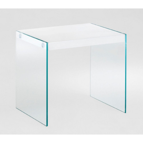 3S. x Home - Table d'appoint en verre avec plateau laqué blanc - Nouveautés Meuble Et Déco Design