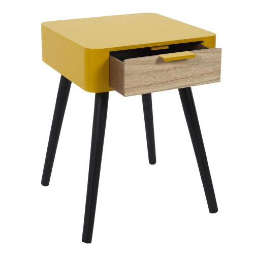 3S. x Home - Table de Chevet 1 Tiroir En Bois Jaune Moutarde - Chambre Adulte Design