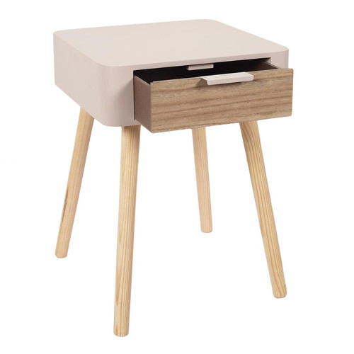 3S. x Home - Table de Chevet 1 Tiroir En Bois Rose - Chambre Adulte Design