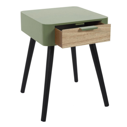 3S. x Home - Table de Chevet 1 Tiroir En Bois Vert Kaki - Mobilier Deco