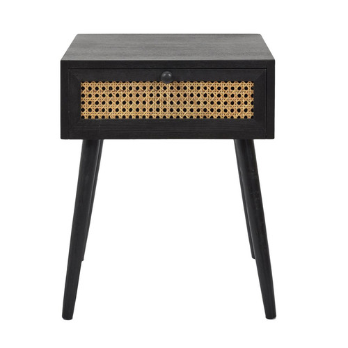 3S. x Home - Table de Chevet CANNAGE 1 Tiroir Noir - Chambre Adulte Design