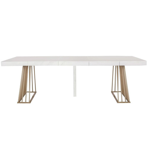 3S. x Home - Table extensible SOLIX Effet marbre Blanc et Pieds Or - Table