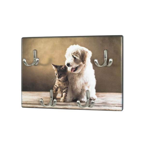 Tableau à clés imprimé chien et chat et 4 crochets optique inox   Multicolore 3S. x Home Meuble & Déco
