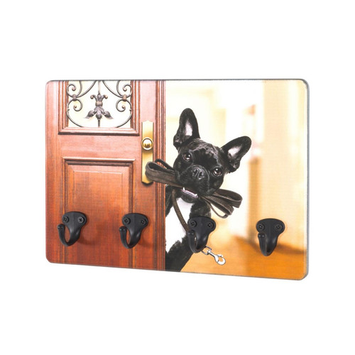 Tableau à clés en MDF avec impression par Ultra Violet chienet porte et 4 crochets clés en Métal laqué Noir  Noir 3S. x Home Meuble & Déco
