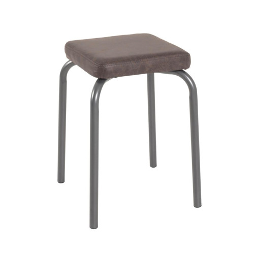 3S. x Home - Tabouret empilable assise simili cuir marron vintage - Chaise Et Tabouret Et Banc Design