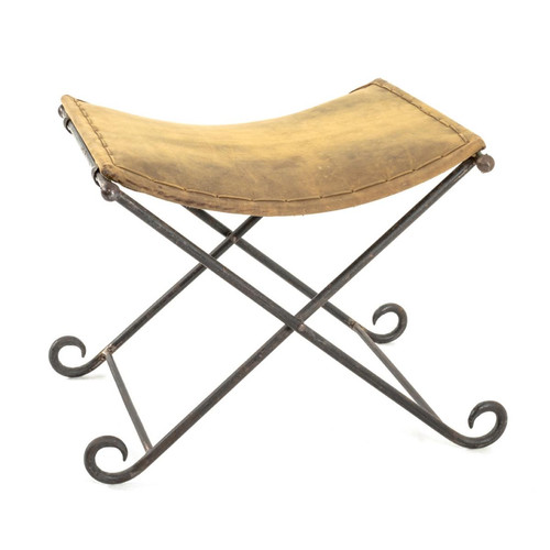 3S. x Home - Tabouret pliable avec assise en vrai cuir rembourrée  - Chaise Et Tabouret Et Banc Design