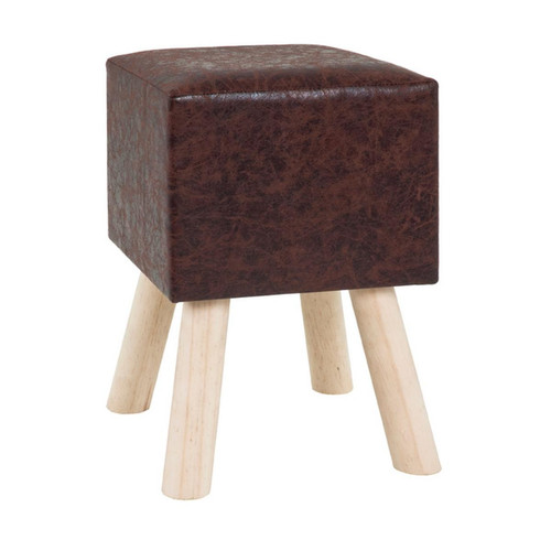3S. x Home - tabouret bois et tissu aspect cuir marron - Meuble Et Déco Design