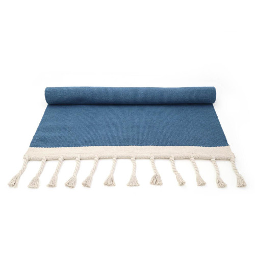 Tapis coton contemporain Bleu en coton  Tapis rectangulaire