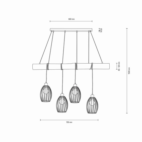 Britop Lighting - Trabo Gunnar Lampe suspendue 4xE27 Max.60W Pin teinté/Noir PVC/Noir - Suspension Design