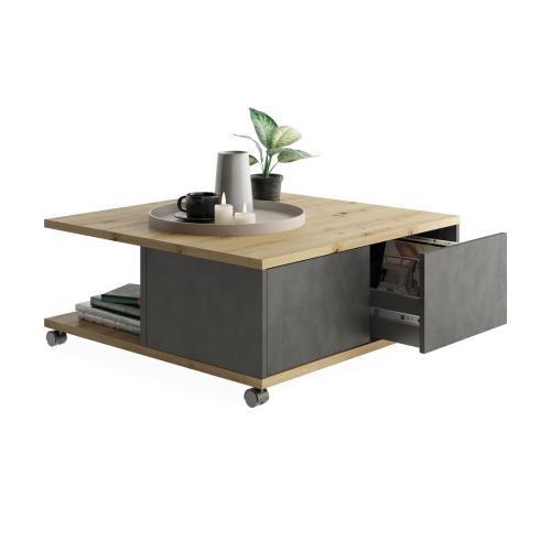3S. x Home - Table basse avec 2 tiroirs TWIN 1 gris et naturel - Table Basse Design