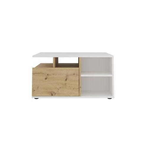 3S. x Home - Table basse 1 tiroir TWIN 2 blanc et naturel - Nouveautés Meuble Et Déco Design
