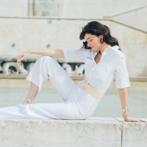 3S. x Réédition - Combinaison pantalon en Lin Alicia Réédition - Promo vetements femme blanc