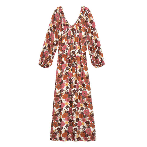 Robe longue à fleurs Nancy rose en viscose 3S. x Réédition