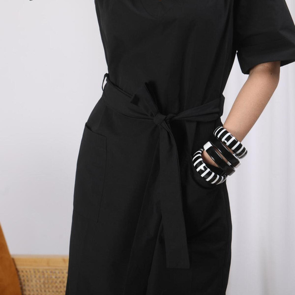 Robe manches courtes ceinturée en popeline noir Catherine Réédition  3S. x Réédition Mode femme