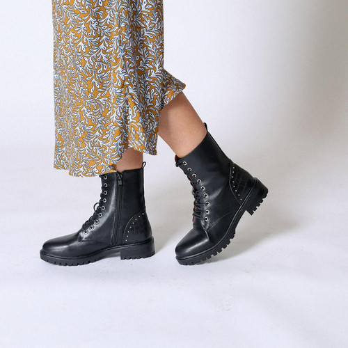 3S. x Le Vestiaire - Boots motardes détail croco Noémie - Les chaussures femme