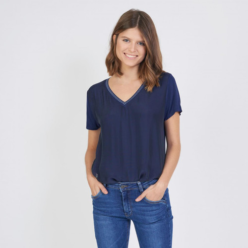 3S. x Le Vestiaire - Tee-shirt manches courtes doublure soie - T shirts manches courtes femme bleu