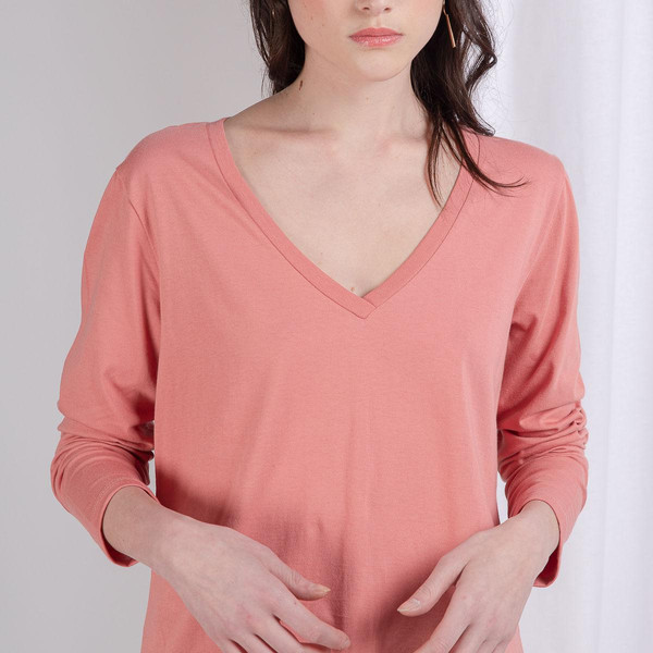 Tee-shirt en coton bio col V Alba rose 3S. x Le Vestiaire Mode femme