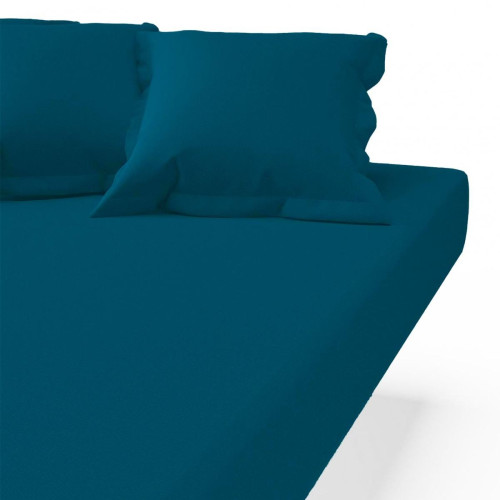 3S. x Tertio (Nos Unis) - Drap-housse coton TERTIO® - Bleu Canard - Sélection linge de lit unis