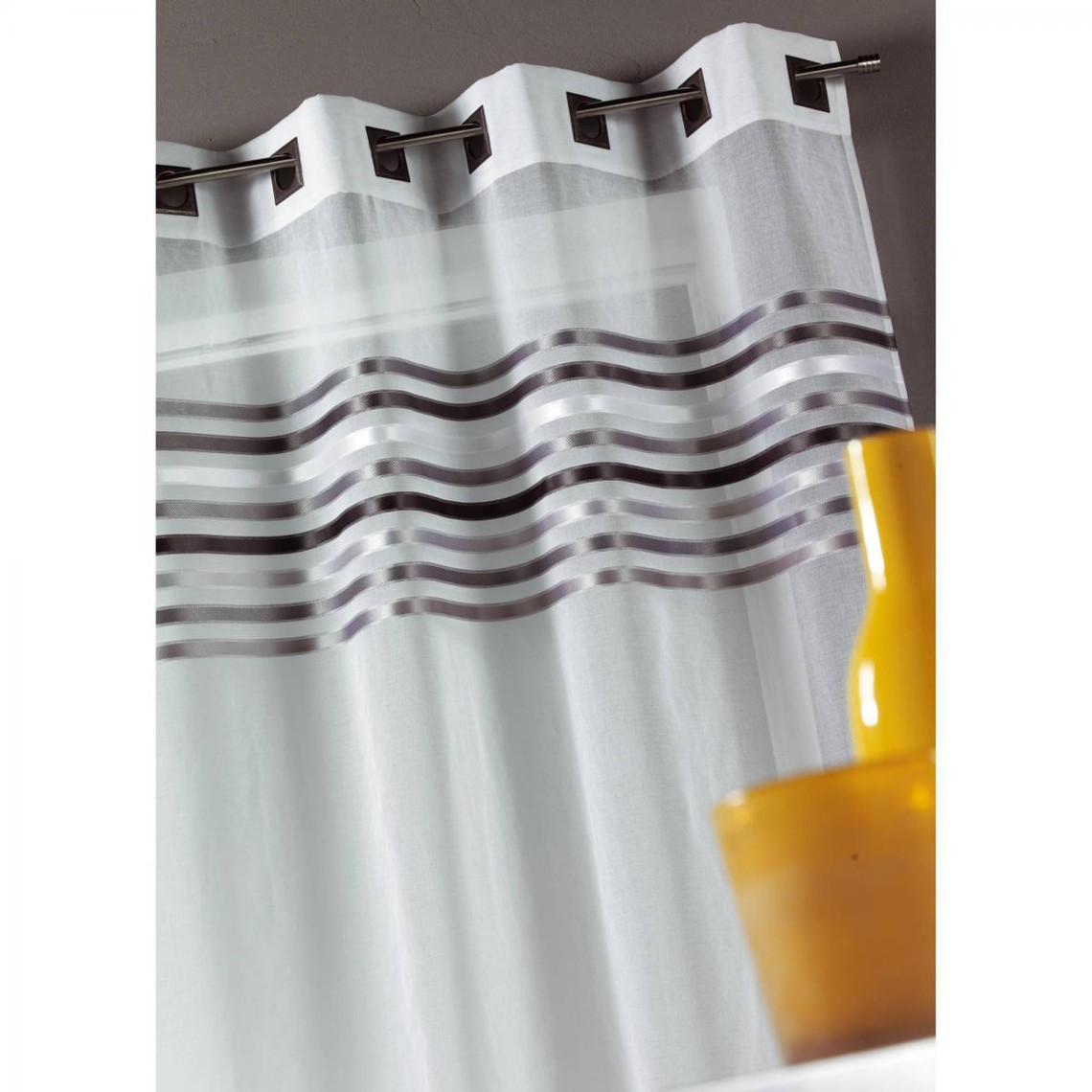 Promo : Rideau voilage à ?illets rayé polyester Grimaud Home Maison - Gris