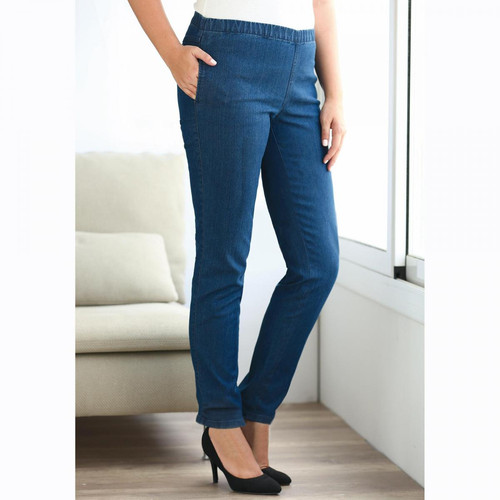 3 SUISSES - Jean élastique taille élastique femme - Bleu - Promo Jean droit