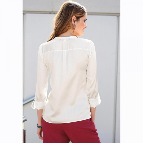 3 SUISSES - Blouse zippée manches longues ajustables femme - Blanc - Promo Blouse, Chemise