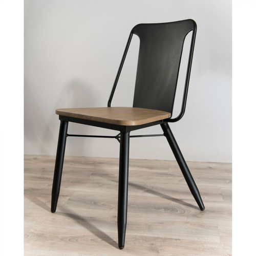 Macabane - Lot de 2 chaises pieds en métal esprit atelier - Marron - Chaise