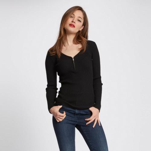 Morgan - Pull manches longues tricotage en côte - Pull femme
