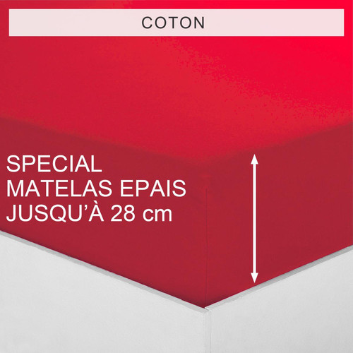 3S. x Tertio (Nos Unis) - Drap-housse matelas épais coton TERTIO® - Rouge Carmin - Draps housse rouge