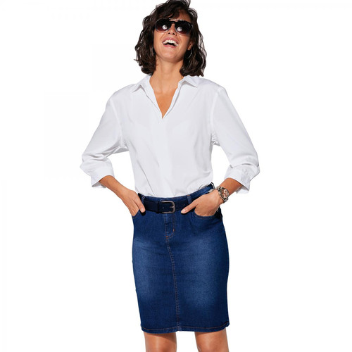 Venca - Jupe en jean 5 poches fente bas du dos femme Bleu foncé - La mode grande taille femme
