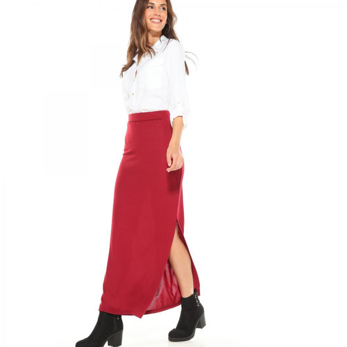 Venca - Jupe longue taille élastique fente latérale femme Rouge - Jupe longue femme