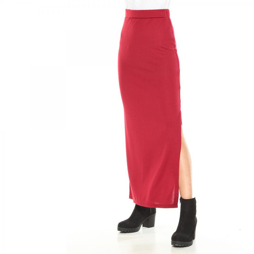 Jupe longue taille élastique fente latérale femme Rouge Venca