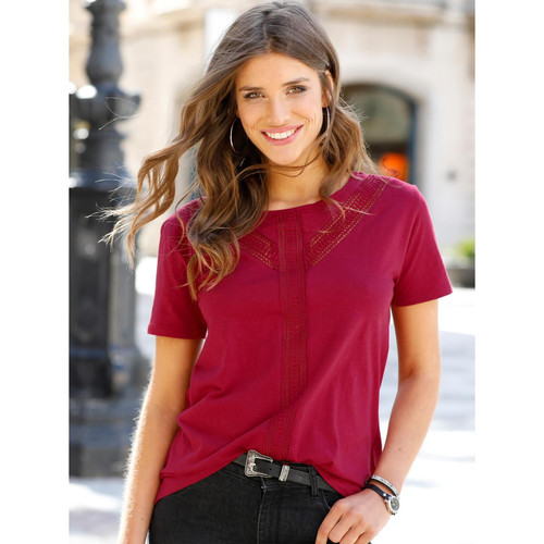 Venca - T-shirt avec bandes en guipure - T shirt rouge femme