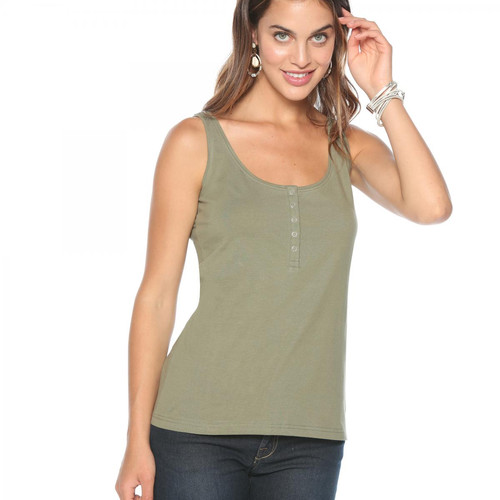 Venca - Tee-shirt à bretelles col rond à pressions femme Kaki - Nouveaute vetements femme vert