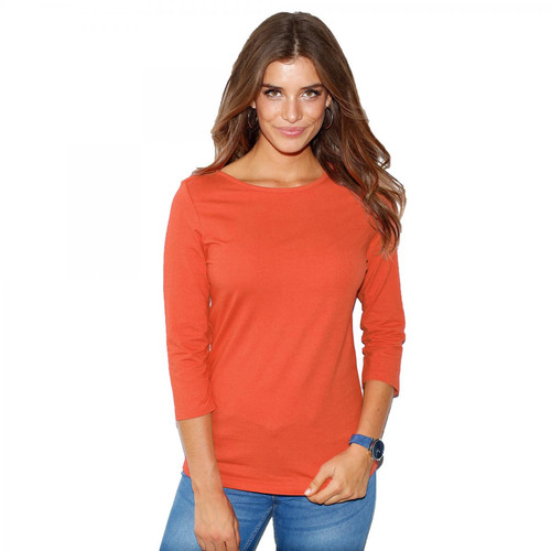 Venca - Tee-shirt col bateau manches 3/4 femme Orange - T shirts orange