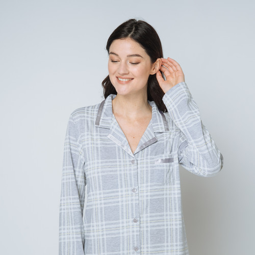 Chemise de nuit à carreaux Coton Femme gris Iconic Mode femme