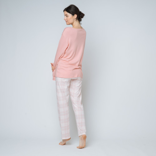 Pyjama deux pièces, pantalon à carreaux Coton Femme rose Iconic