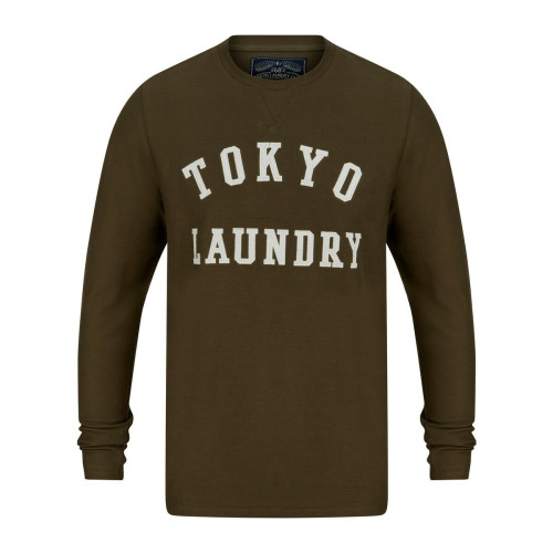 Tee-shirt manches longues homme vert  en coton Tokyo Laundry LES ESSENTIELS HOMME