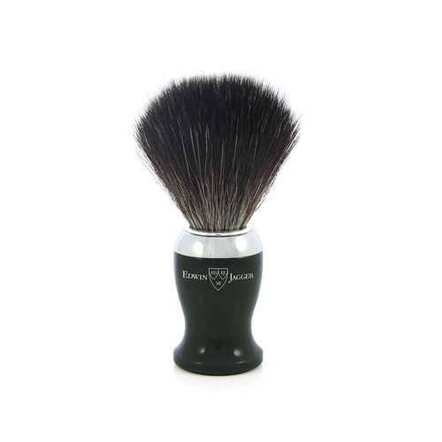 Edwin Jagger - Range Shaving Brush, Black Synthetic Fibre, Imitation Ebony, Chrome Plated - Beauté