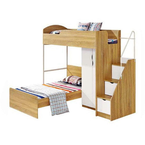 3S. x Home - Lit enfant multifonctions avec armoire et escalier intégrés 2 couchages  - Lit bébé