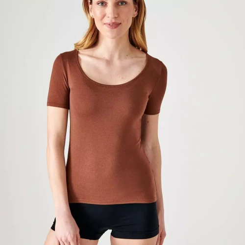 Damart - Tee-shirt manches courtes invisible chocolat - Pull manche courte femme