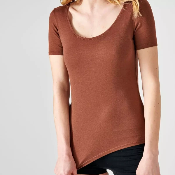 Tee-shirt manches courtes invisible chocolat en coton Damart