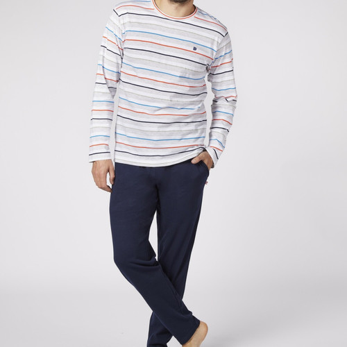 Pyjama Long homme - Rayures Colorées / Bleu Marine Uni - Dodo Homewear en coton Dodo Homewear LES ESSENTIELS HOMME